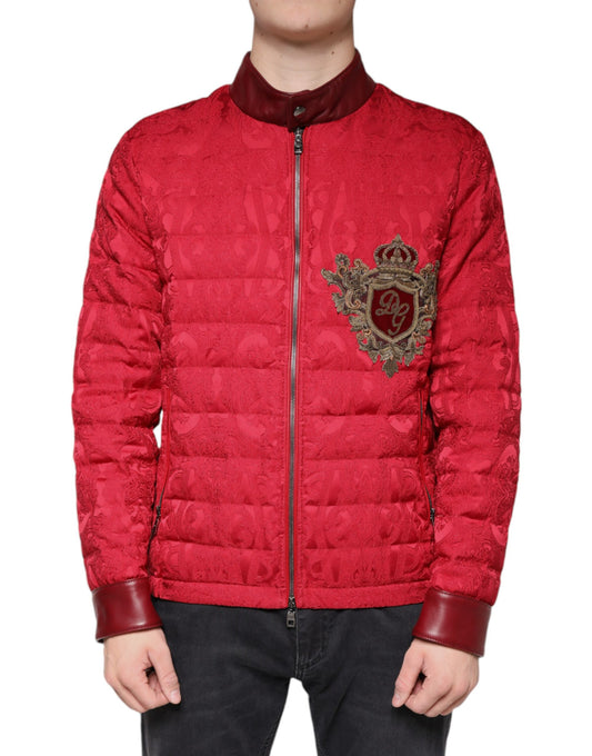 Dolce & Gabbana Red Quilted Bomber Gold Crown Logo Jacket Dolce & Gabbana