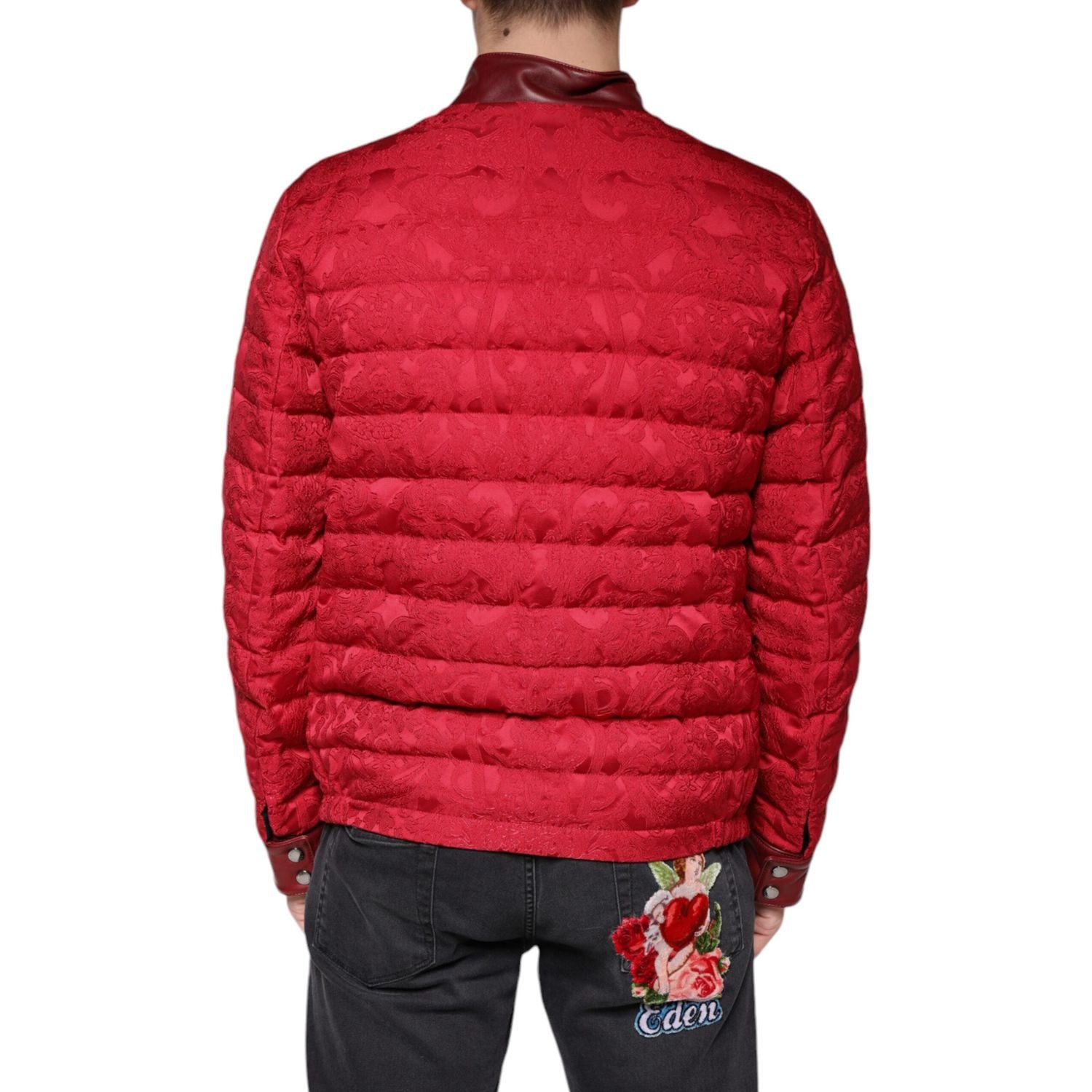 Dolce & Gabbana Red Quilted Bomber Gold Crown Logo Jacket