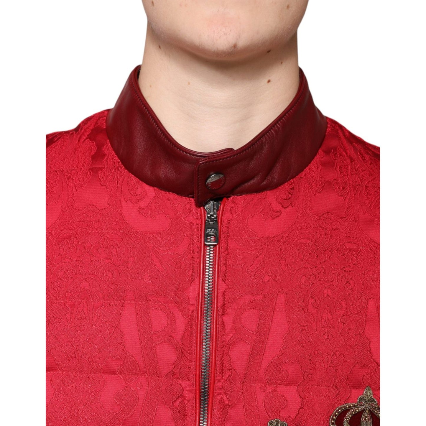 Dolce & Gabbana Red Quilted Bomber Gold Crown Logo Jacket Dolce & Gabbana