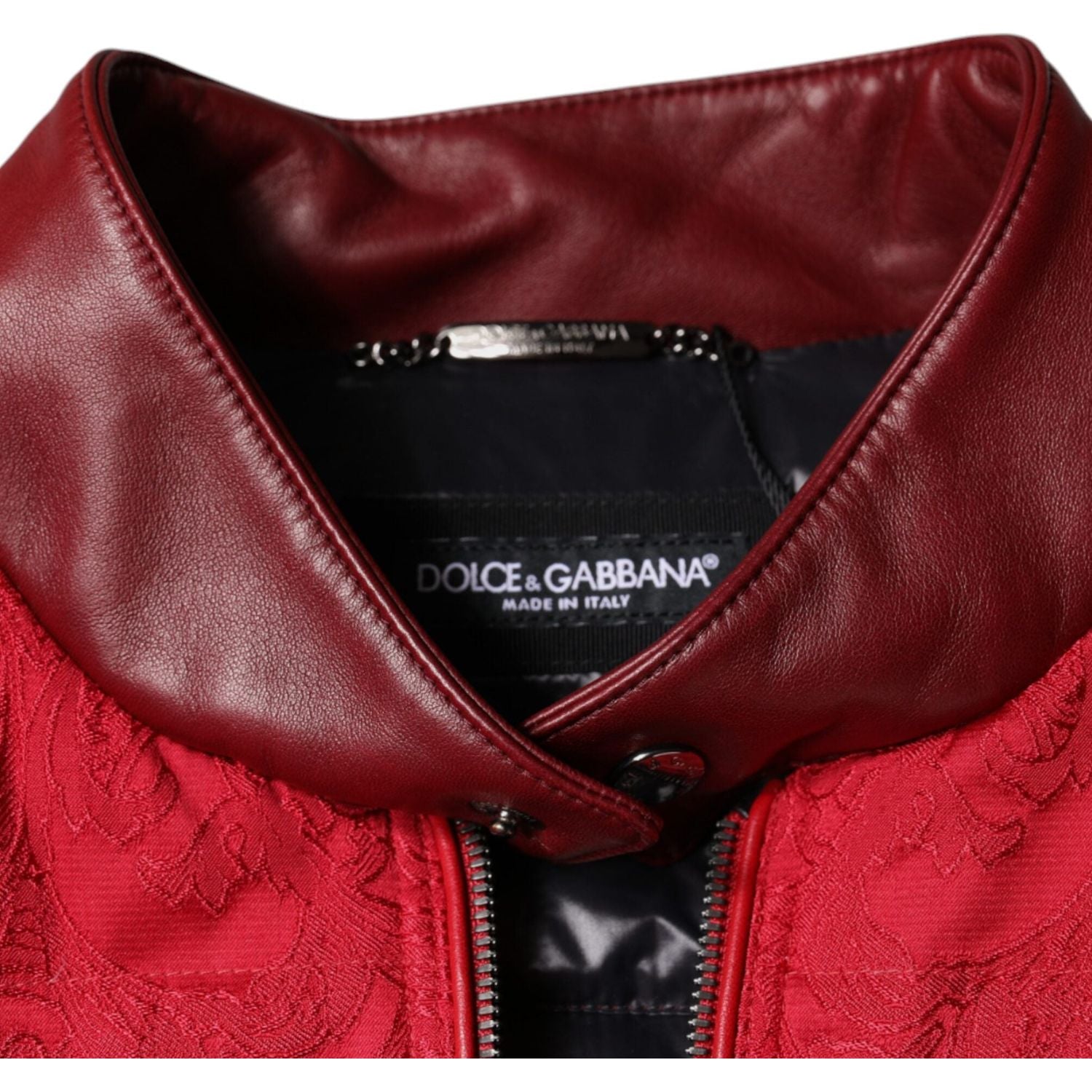 Dolce & Gabbana Red Quilted Bomber Gold Crown Logo Jacket