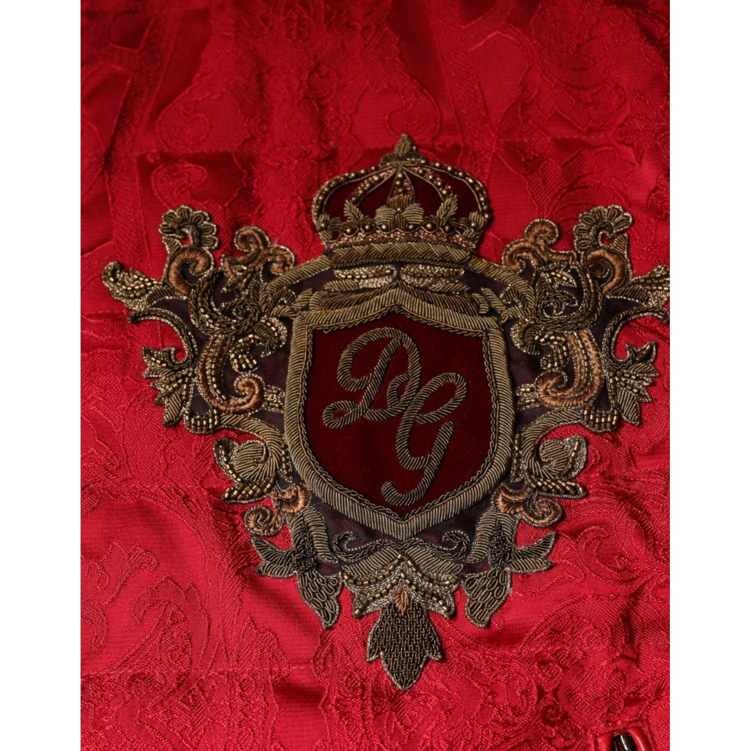 Dolce & Gabbana Red Quilted Bomber Gold Crown Logo Jacket