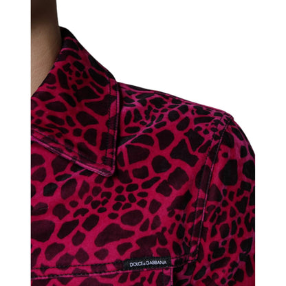 Dolce & Gabbana Fuchsia Leopard Button Down Collared Jacket 1728,67345645728,Clothing,Denim Jackets - Jackets & Coats - Clothing,Dolce & Gabbana,Fuchsia,IT48 | M,Jackets & Coats - Clothing,Jackets - Men - Clothing,Material: 97% Cotton 3% Elastane,Men,New