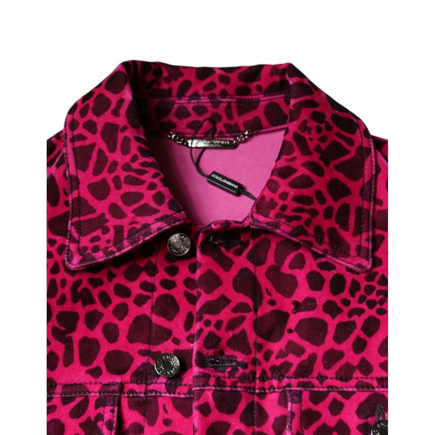 Dolce & Gabbana Fuchsia Leopard Button Down Collared Jacket 1728,67345645728,Clothing,Denim Jackets - Jackets & Coats - Clothing,Dolce & Gabbana,Fuchsia,IT48 | M,Jackets & Coats - Clothing,Jackets - Men - Clothing,Material: 97% Cotton 3% Elastane,Men,New