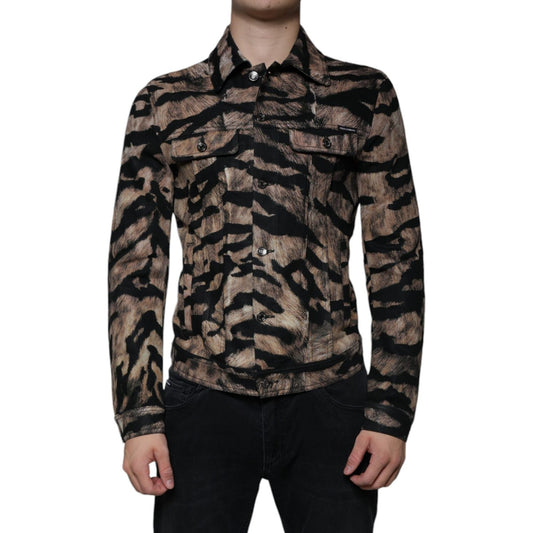 Dolce & Gabbana Brown Tiger Button Down Collared Jacket Dolce & Gabbana