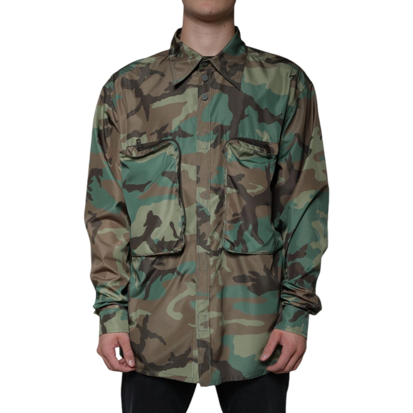 Dolce & Gabbana Multicolor Camouflage Button Down Shirt 1728,67345645728,Clothing,Dolce & Gabbana,IT43 | 2XL,Material: 90% Polyester 10% Nylon,Men,Multicolor,Pattern - Shirts - Clothing,Preowned / Defect,Shirts - Clothing,Shirts - Men - Clothing