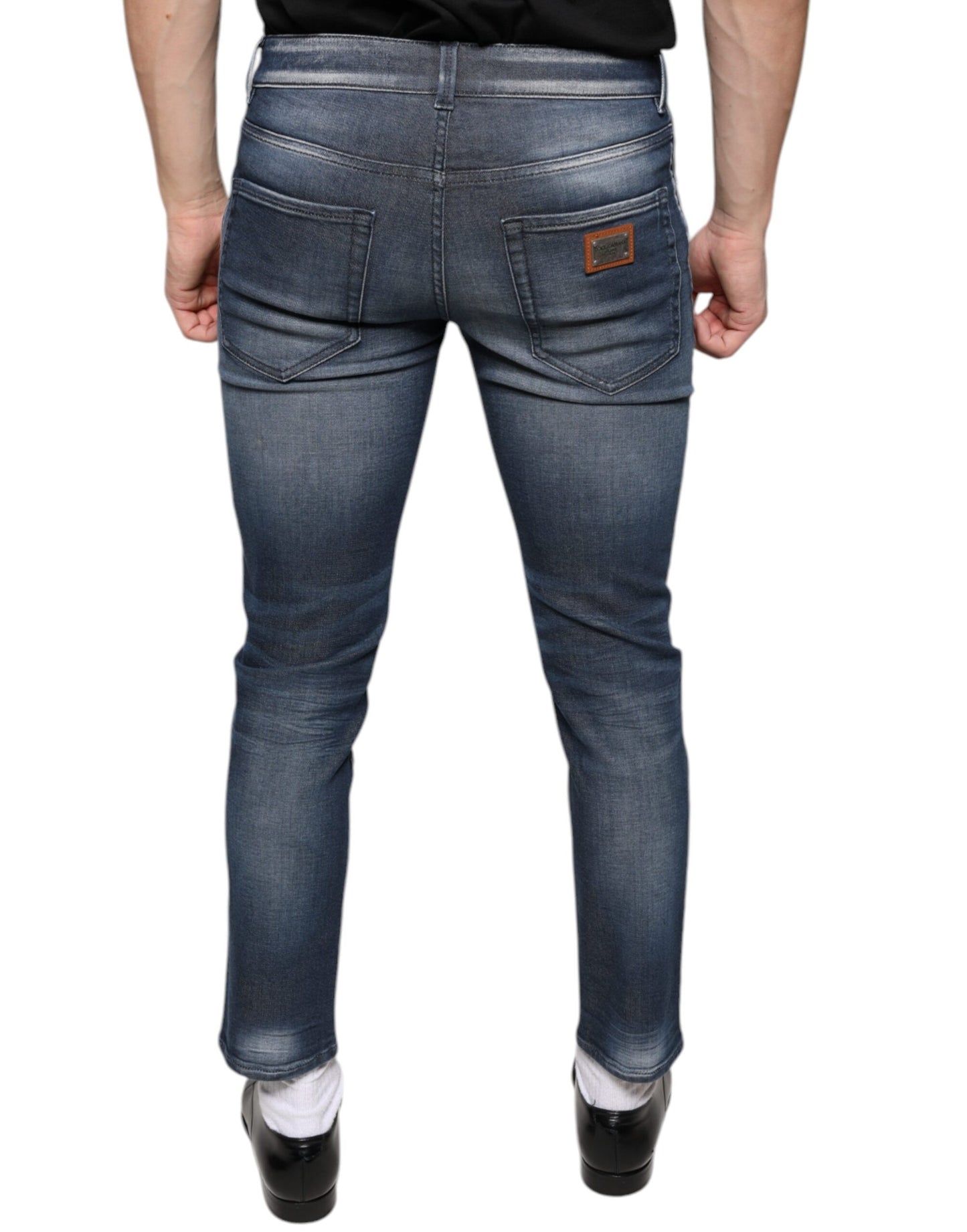 Dolce & Gabbana Dark Blue Washed Cotton Skinny Denim Jeans Dolce & Gabbana