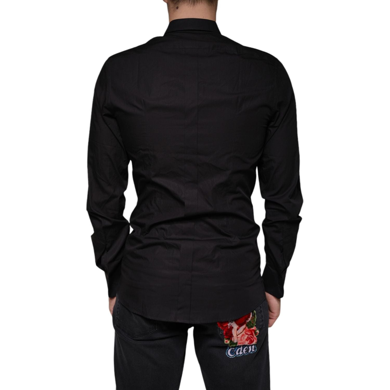 Dolce & Gabbana Black King Crown Embroidered GOLD Dress Shirt