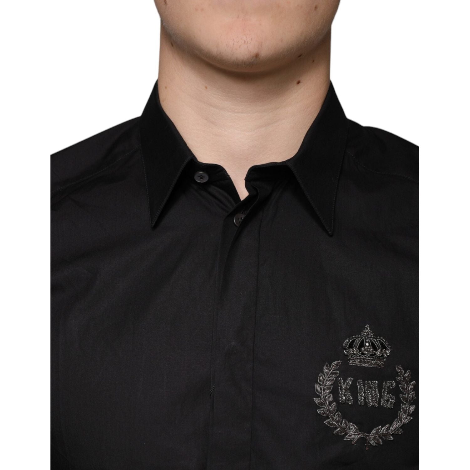 Dolce & Gabbana Black King Crown Embroidered GOLD Dress Shirt