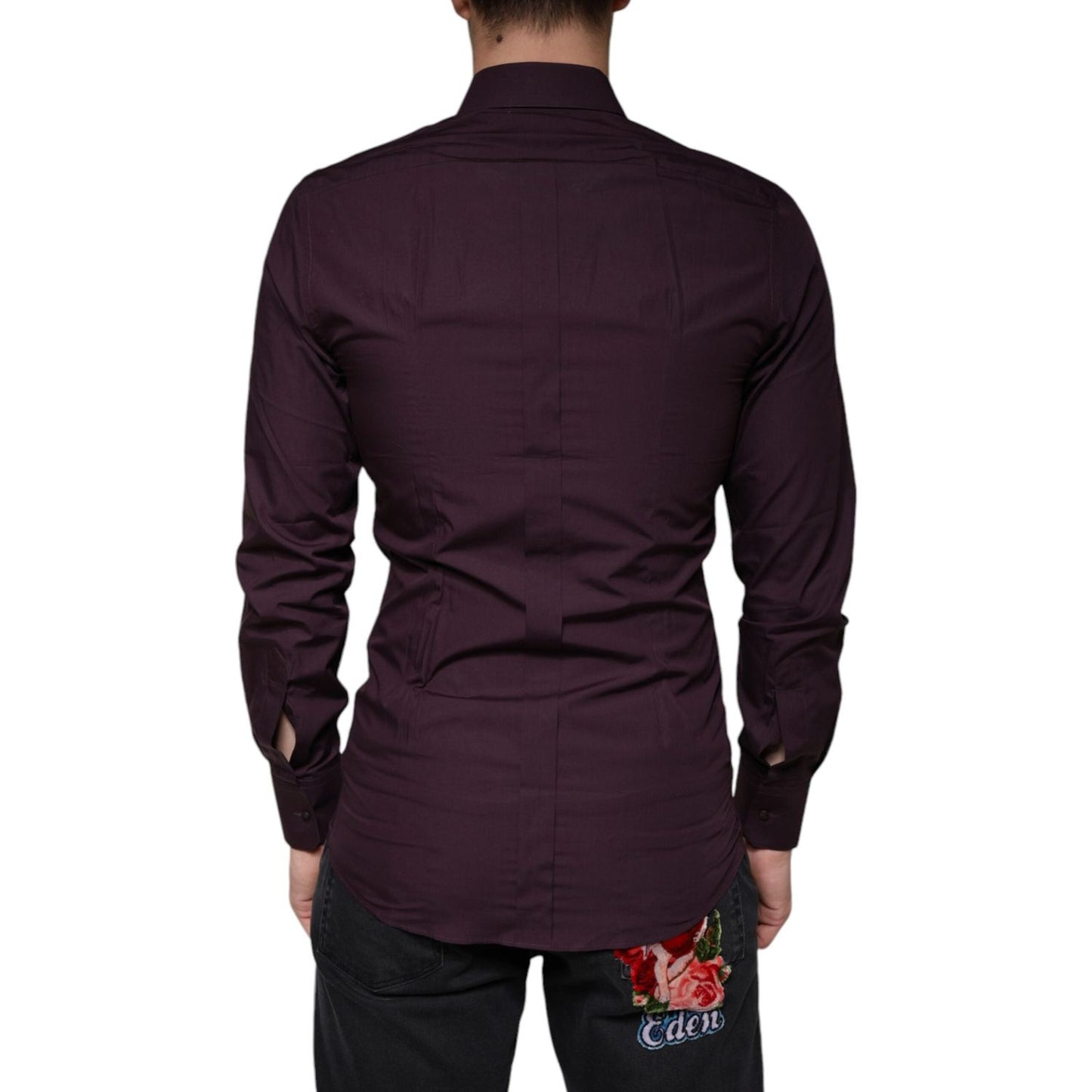 Dolce & Gabbana Dark Violet Cotton Dress GOLD Men Formal Shirt Dolce & Gabbana