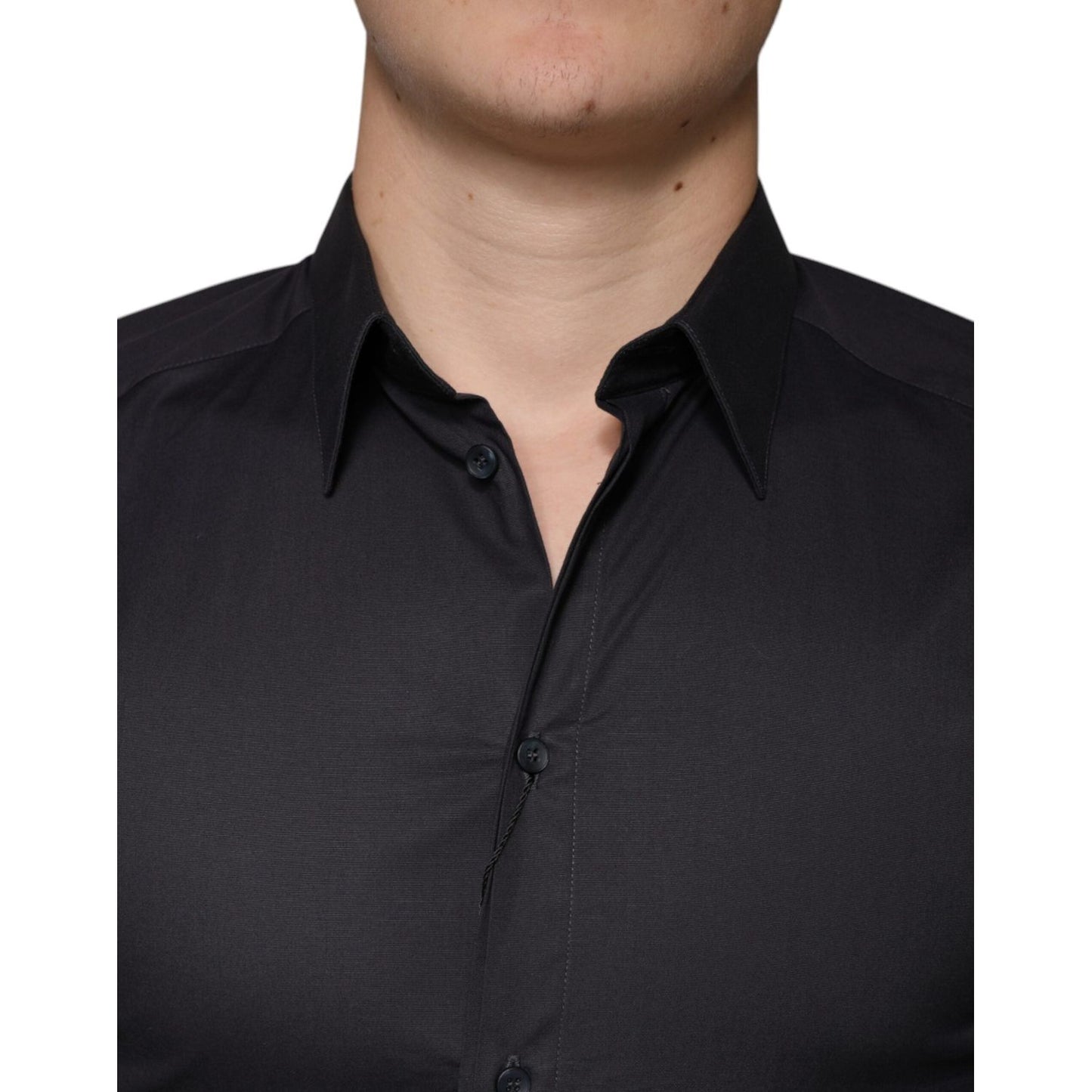 Dolce & Gabbana Black Cotton Stretch Dress GOLD Formal Shirt Dolce & Gabbana