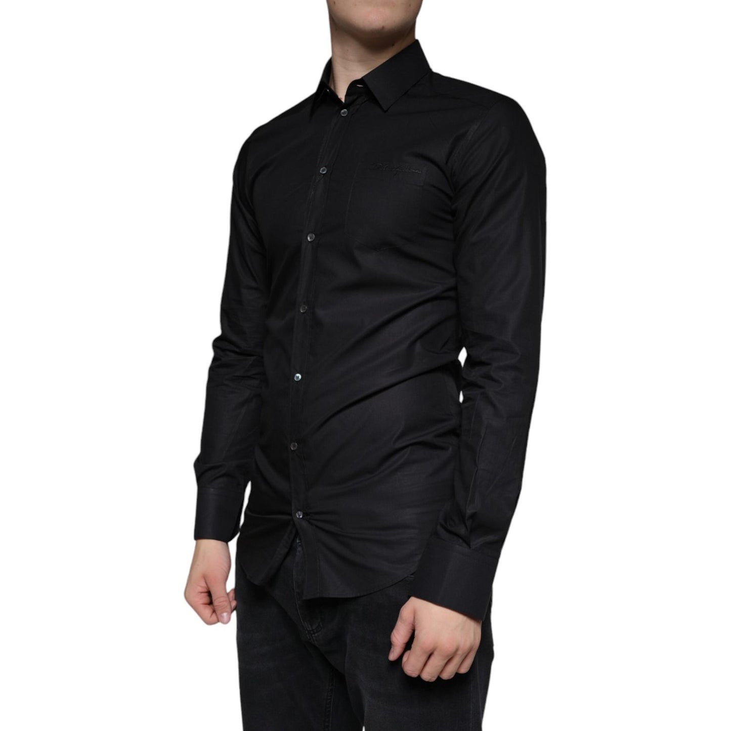 Dolce & Gabbana Black Cotton Stretch Dress GOLD Formal Shirt Dolce & Gabbana