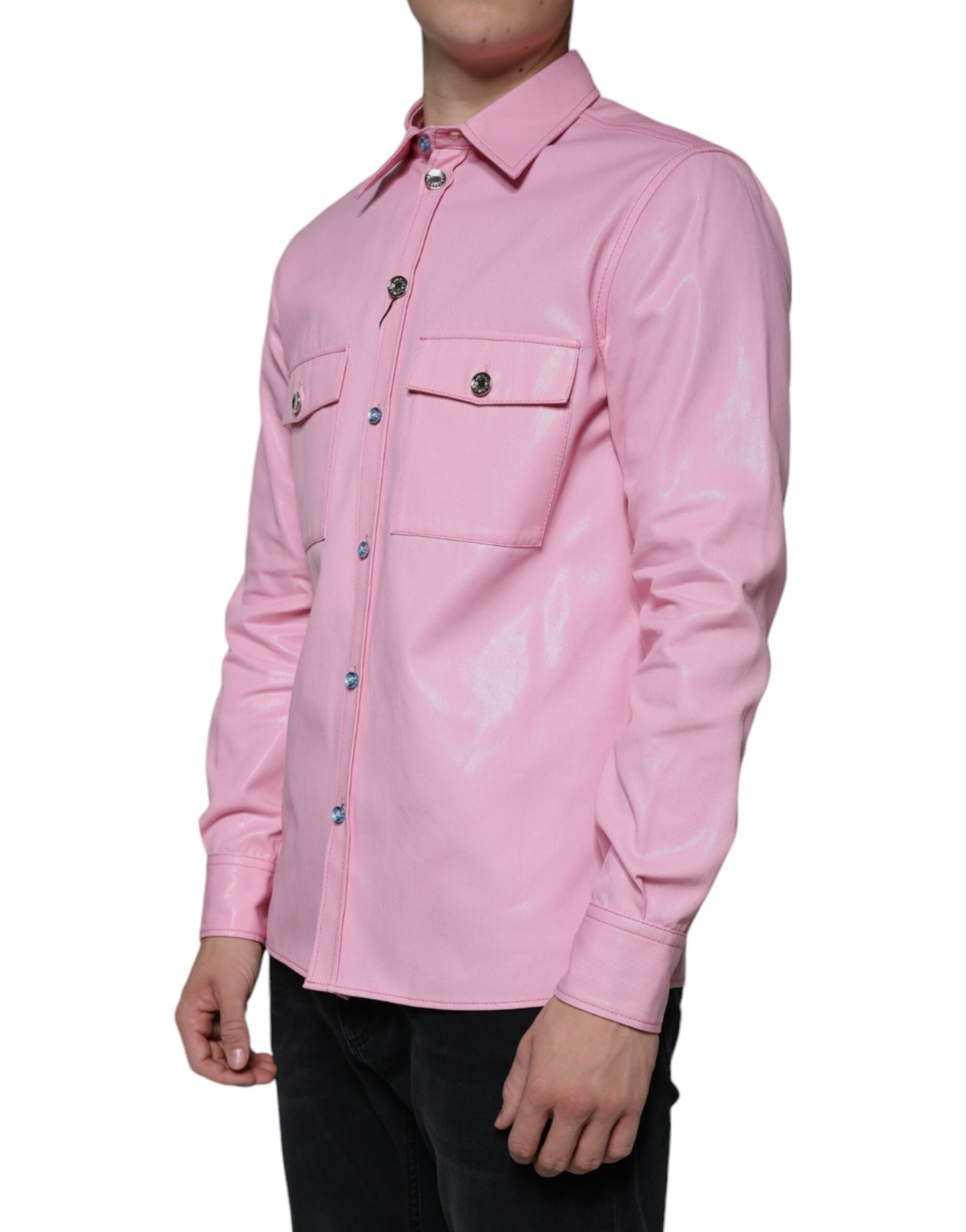 Dolce & Gabbana Pink Cotton Collared Button Down Shirt Dolce & Gabbana