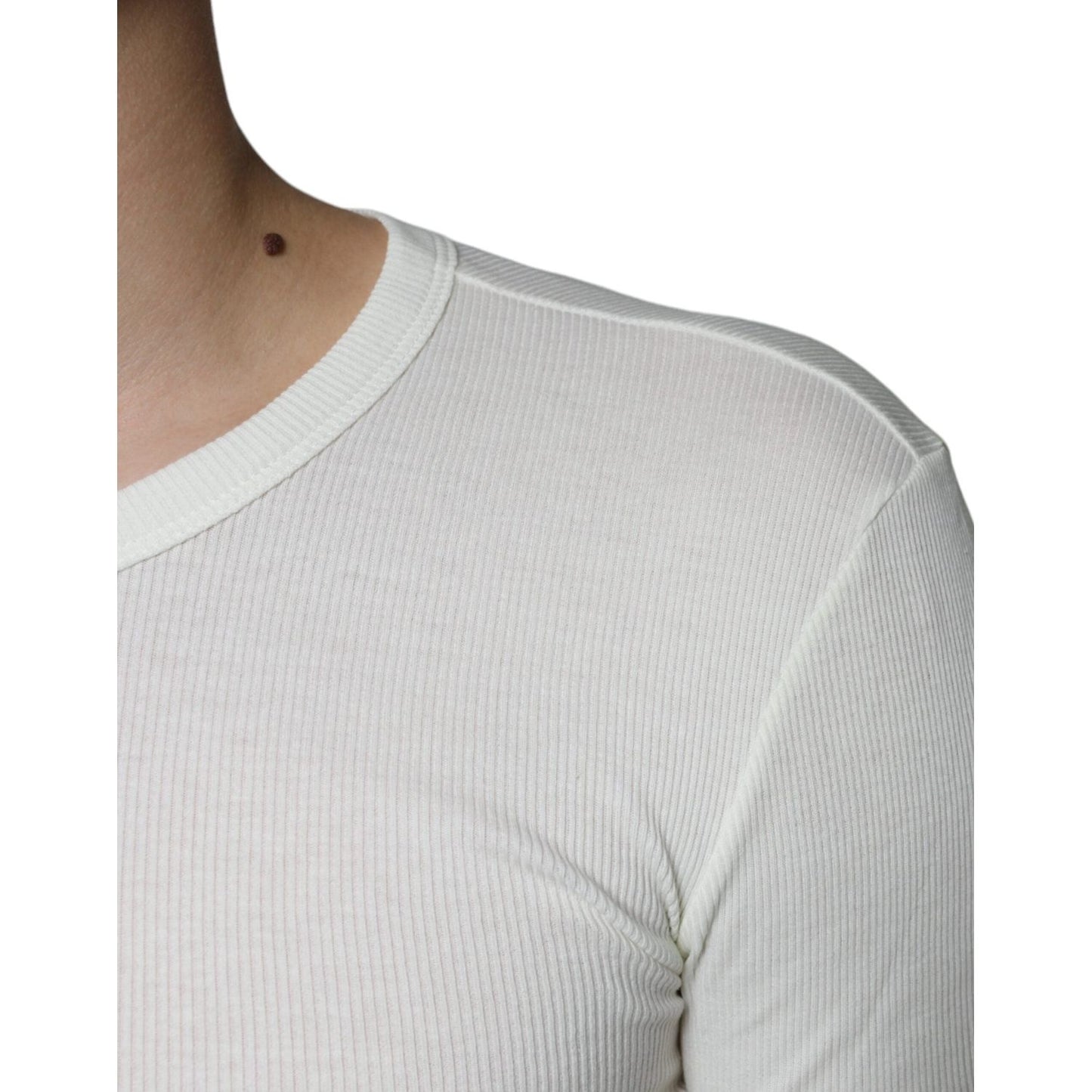 Dolce & Gabbana White Cotton Henley Crew Neck Pullover Sweater