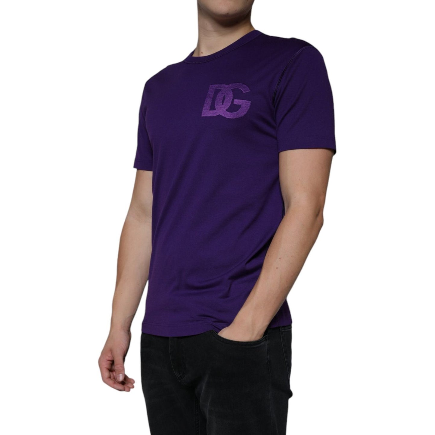 Dolce & Gabbana Purple DG Logo Cotton Crew Neck T-shirt