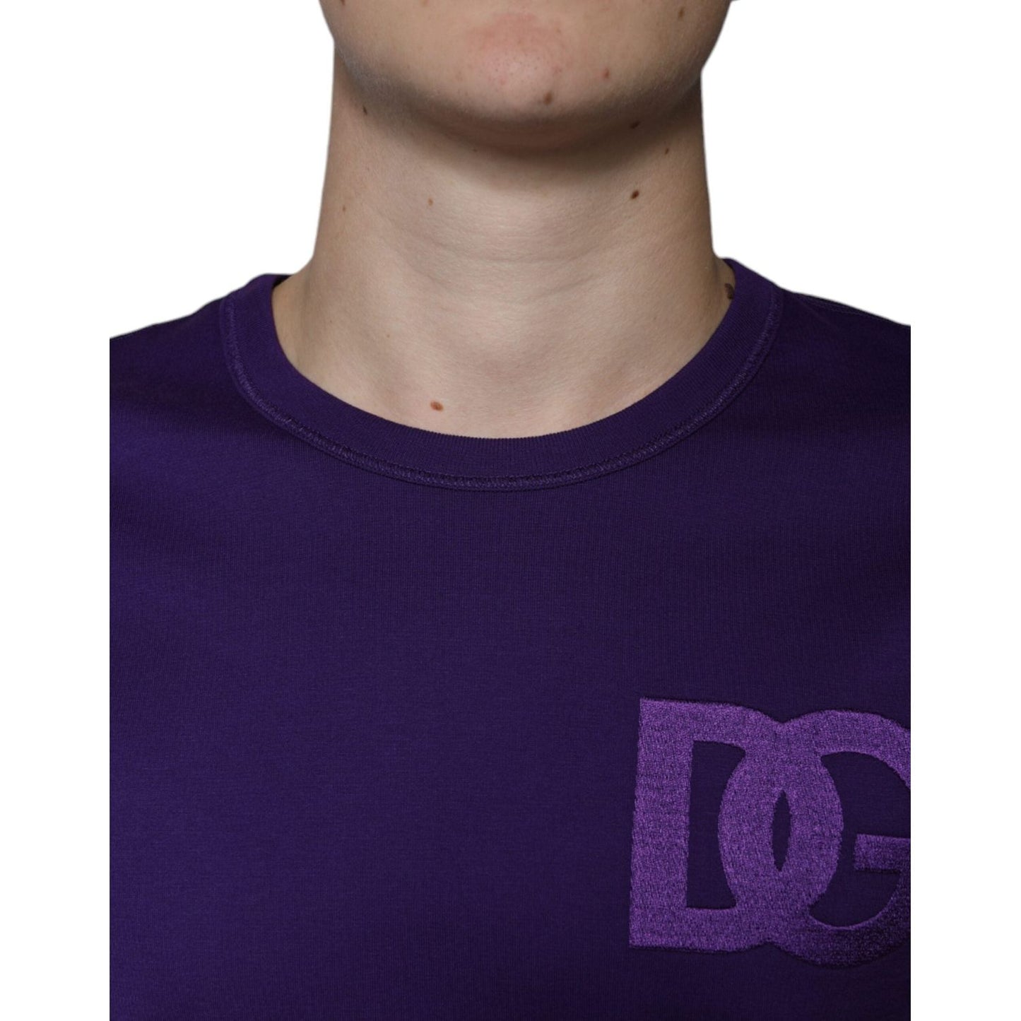 Dolce & Gabbana Purple DG Logo Cotton Crew Neck T-shirt