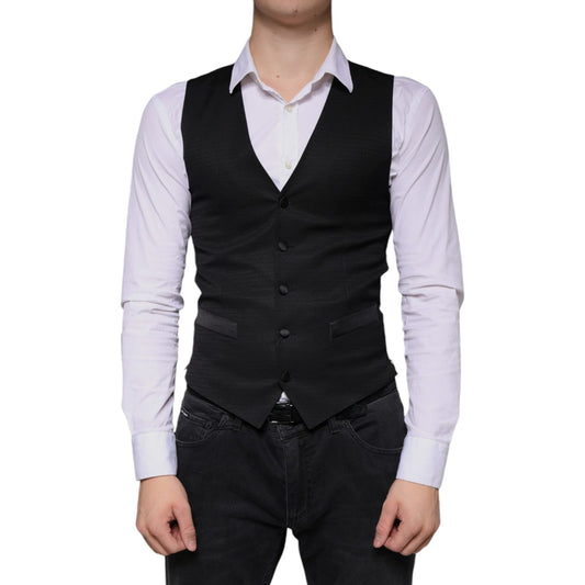 Dolce & Gabbana Black Wool Waistcoat Dress Formal Vest Dolce & Gabbana