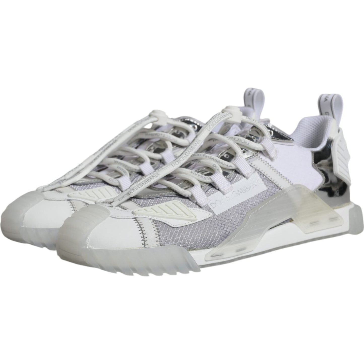 Dolce & Gabbana White Silver Low Top NS1 Sneakers Shoes