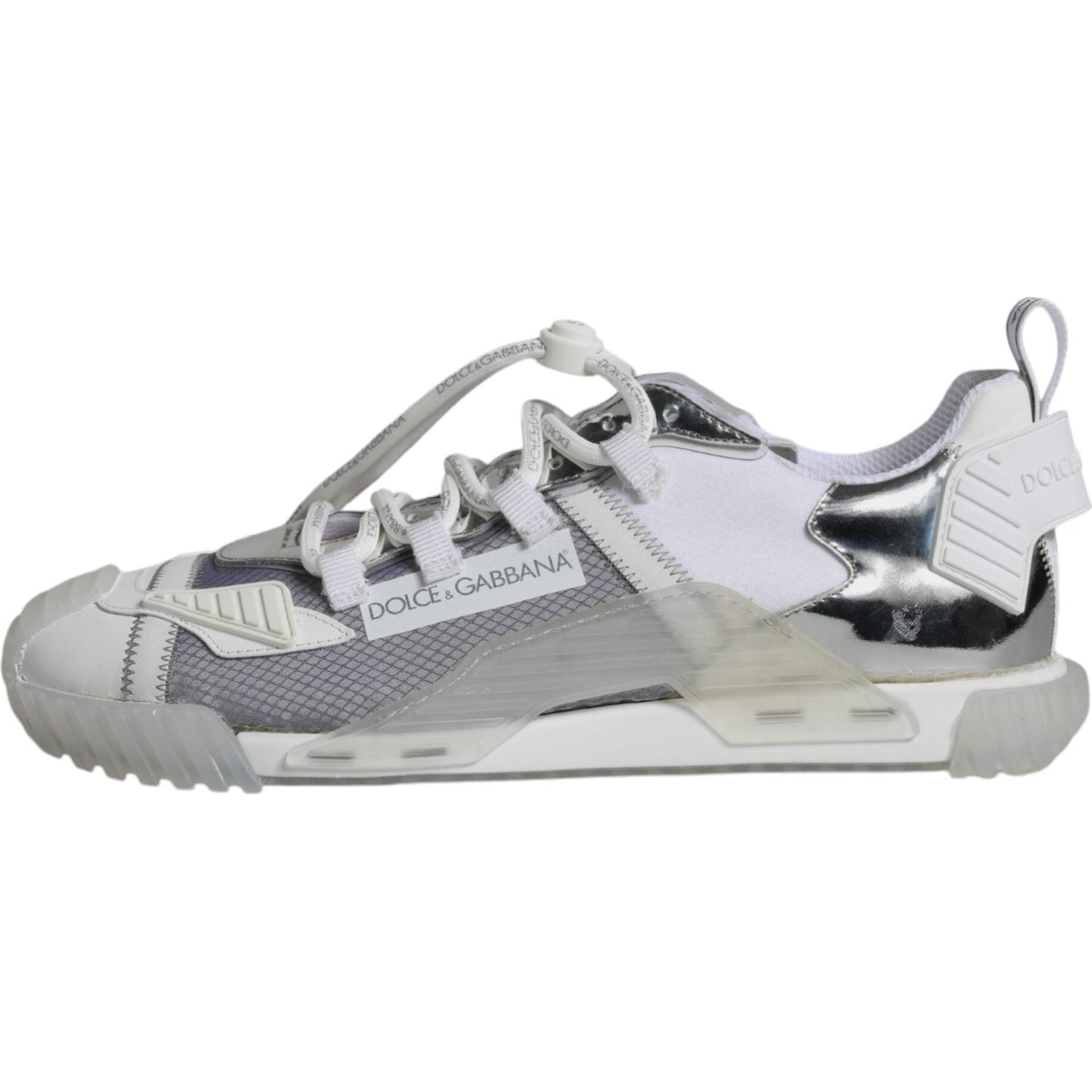 Dolce & Gabbana White Silver Low Top NS1 Sneakers Shoes