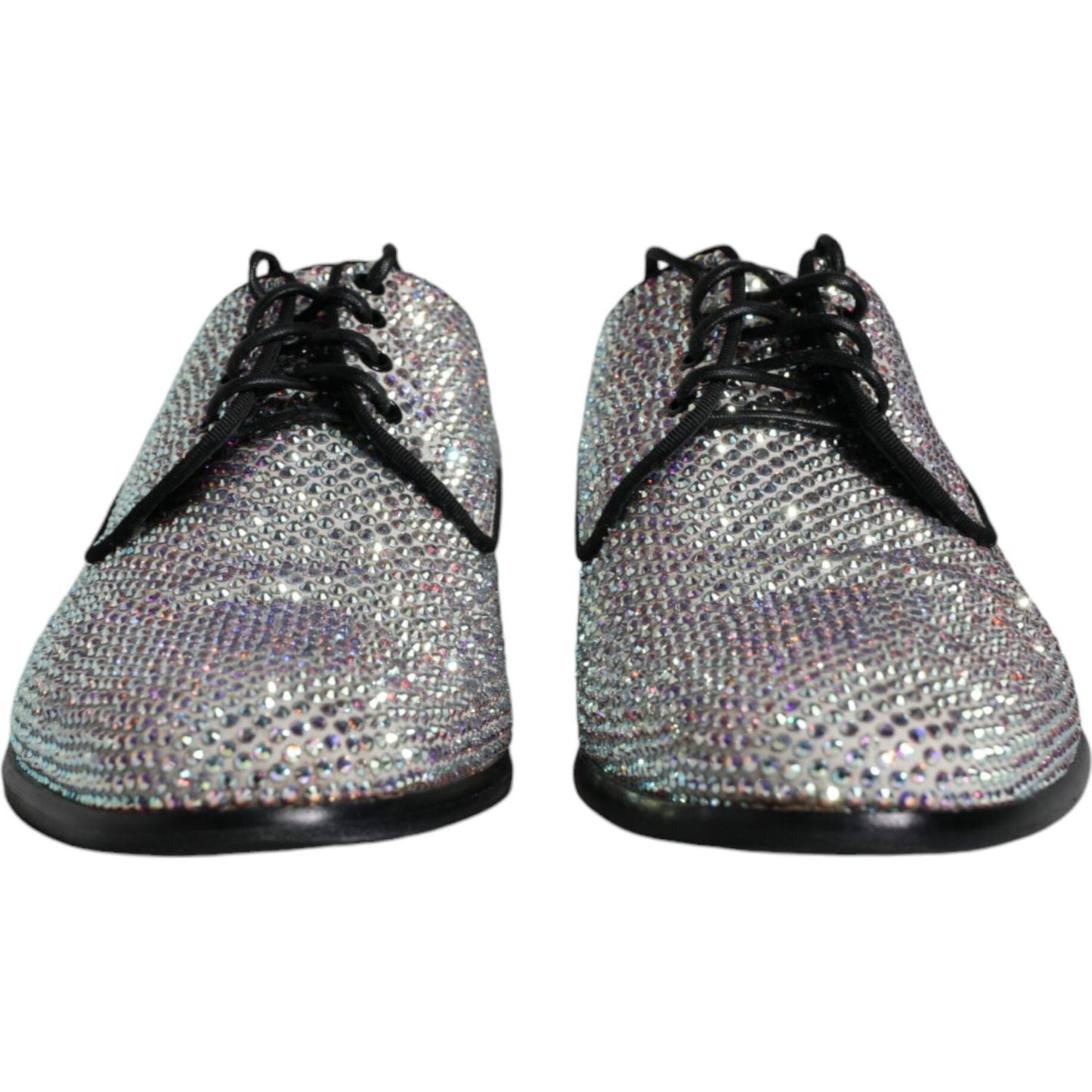 Dolce & Gabbana Silver Leather Rhinestones Derby Dress Shoes