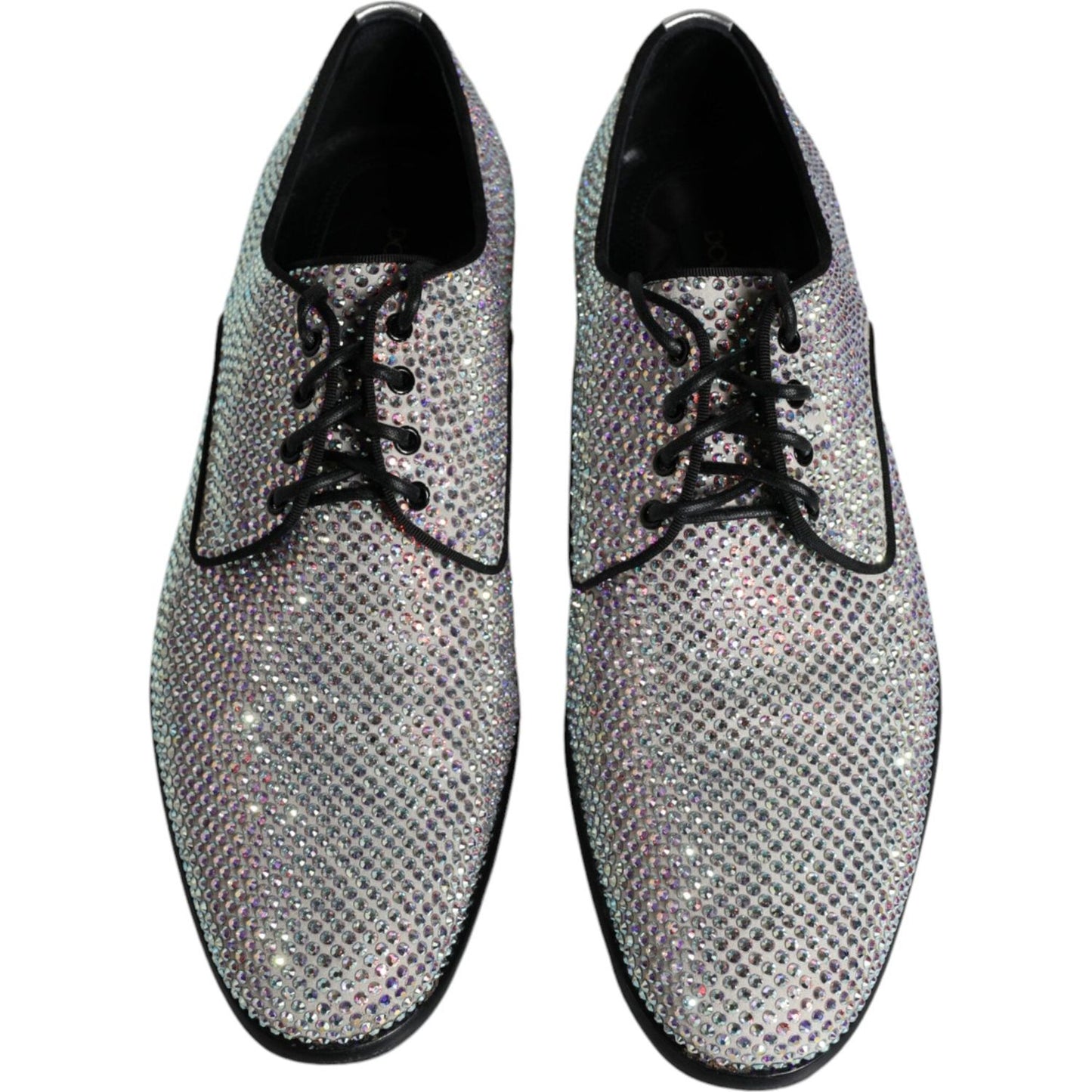 Dolce & Gabbana Silver Leather Rhinestones Derby Dress Shoes