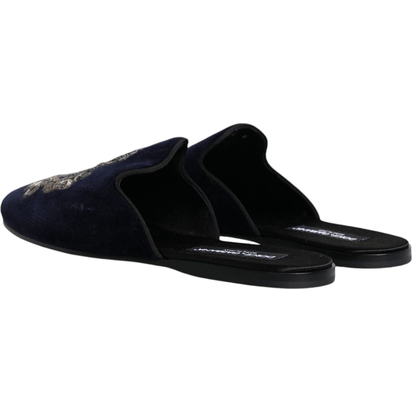 Dolce & Gabbana Black Velvet DG Crown Embroidery Slides Shoes Dolce & Gabbana