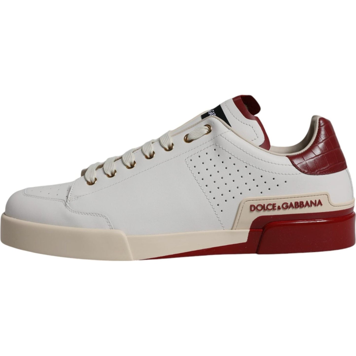 Dolce & Gabbana White Red Perforated Low Top Sneakers Shoes Dolce & Gabbana