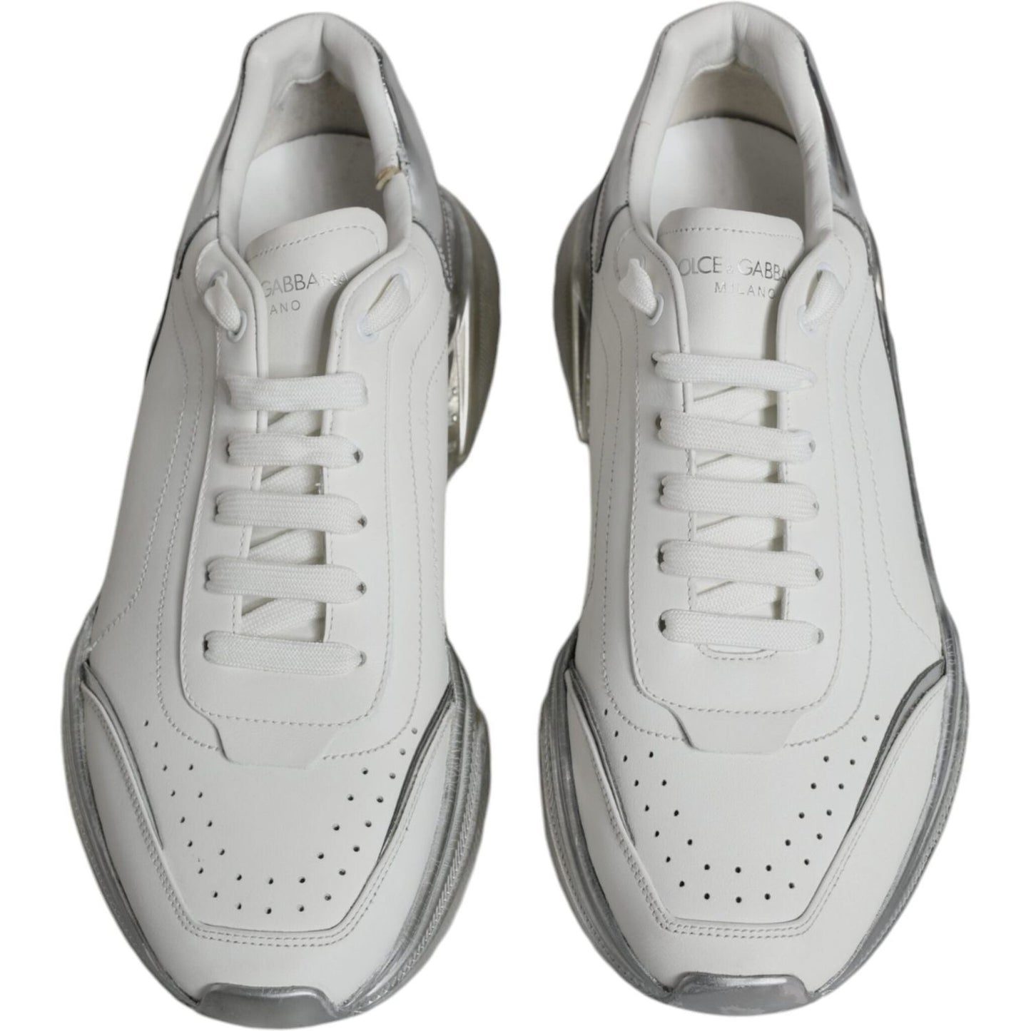 Dolce & Gabbana White Silver Daymaster Low Top Sneakers Shoes