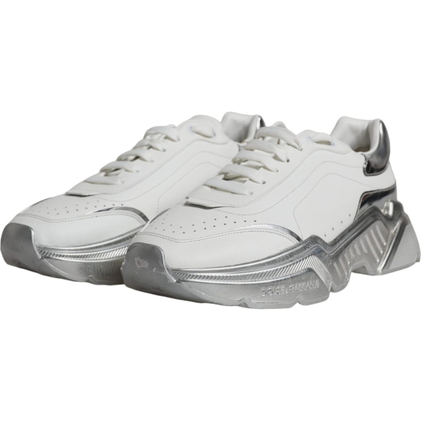 Dolce & Gabbana White Silver Daymaster Low Top Sneakers Shoes