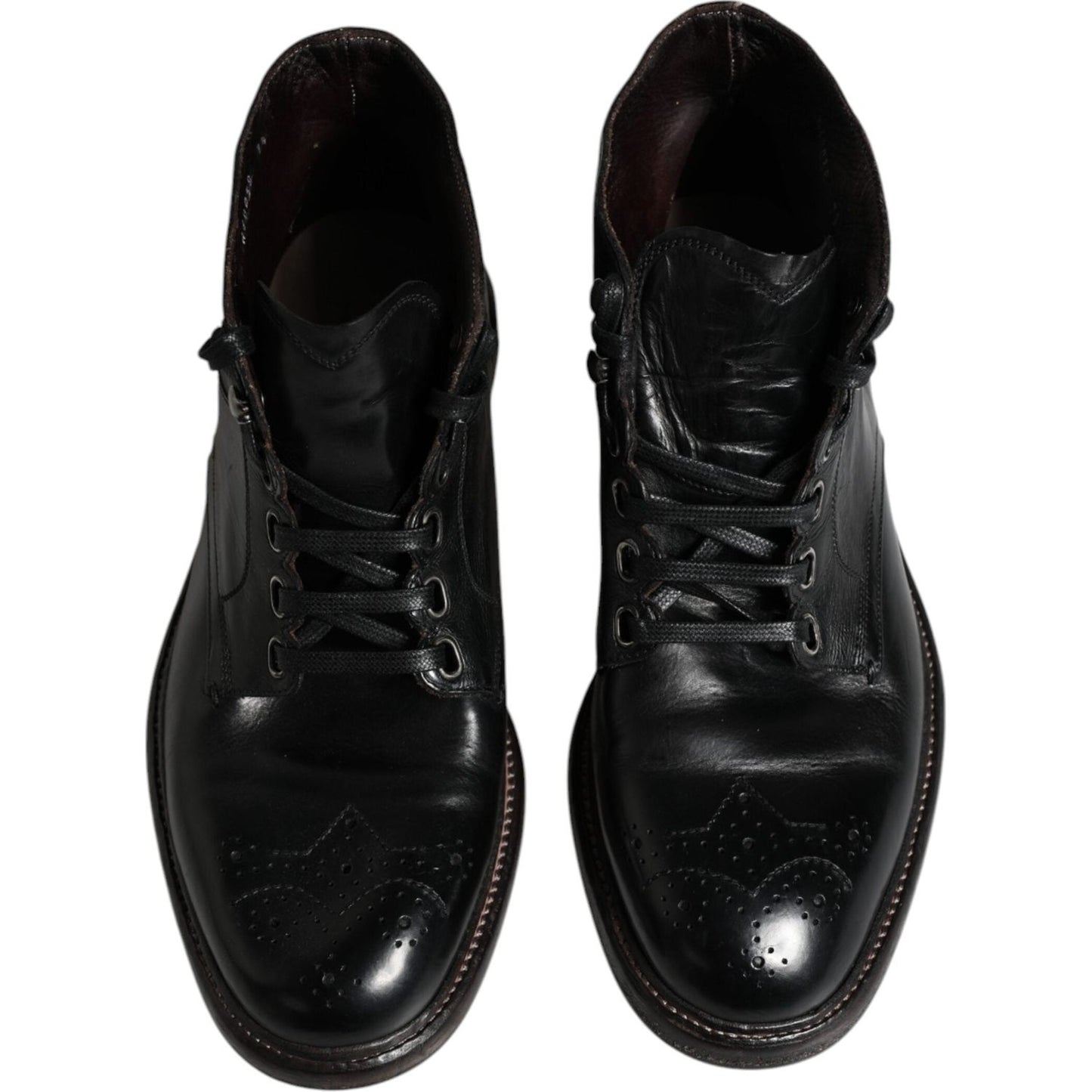 Dolce & Gabbana Black Leather Men Short Boots Lace Up Shoes Dolce & Gabbana