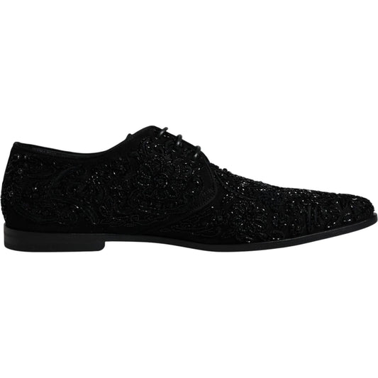 Dolce & Gabbana Black Embellished Suede Derby Formal Shoes