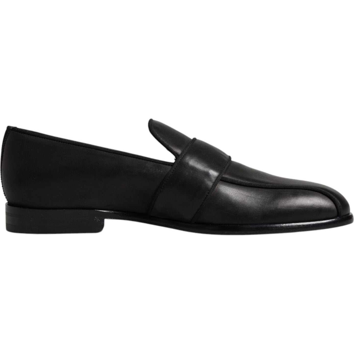 Dolce & Gabbana Black Leather Logo Slip On Men Loafers Shoes Dolce & Gabbana