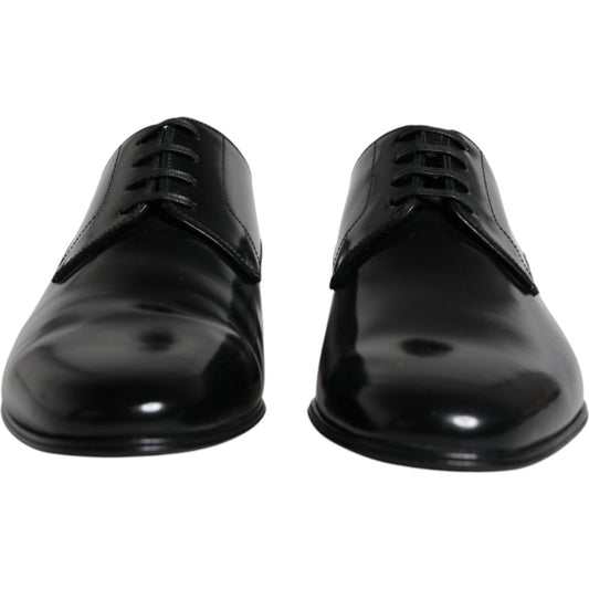 Dolce & Gabbana Black Leather Lace Up Men Derby Formal Shoes