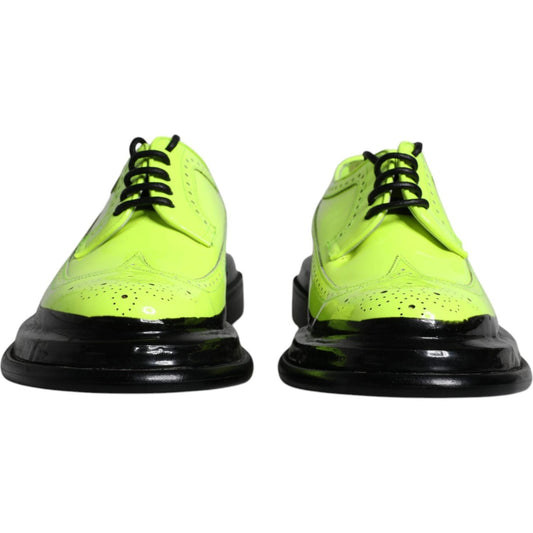 Dolce & Gabbana Neon Green Leather Lace Up Derby Dress Shoes