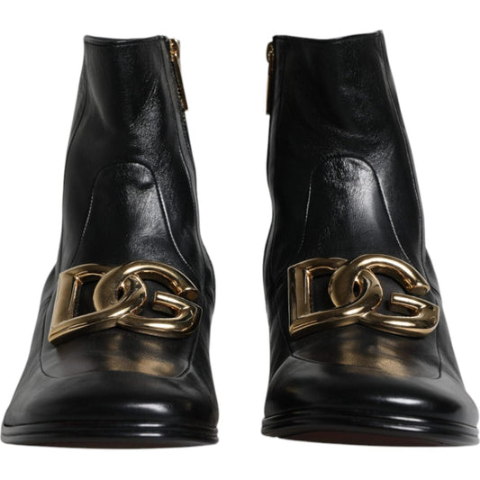 Dolce & Gabbana Black Nappa Leather Logo Ankle Boots Shoes