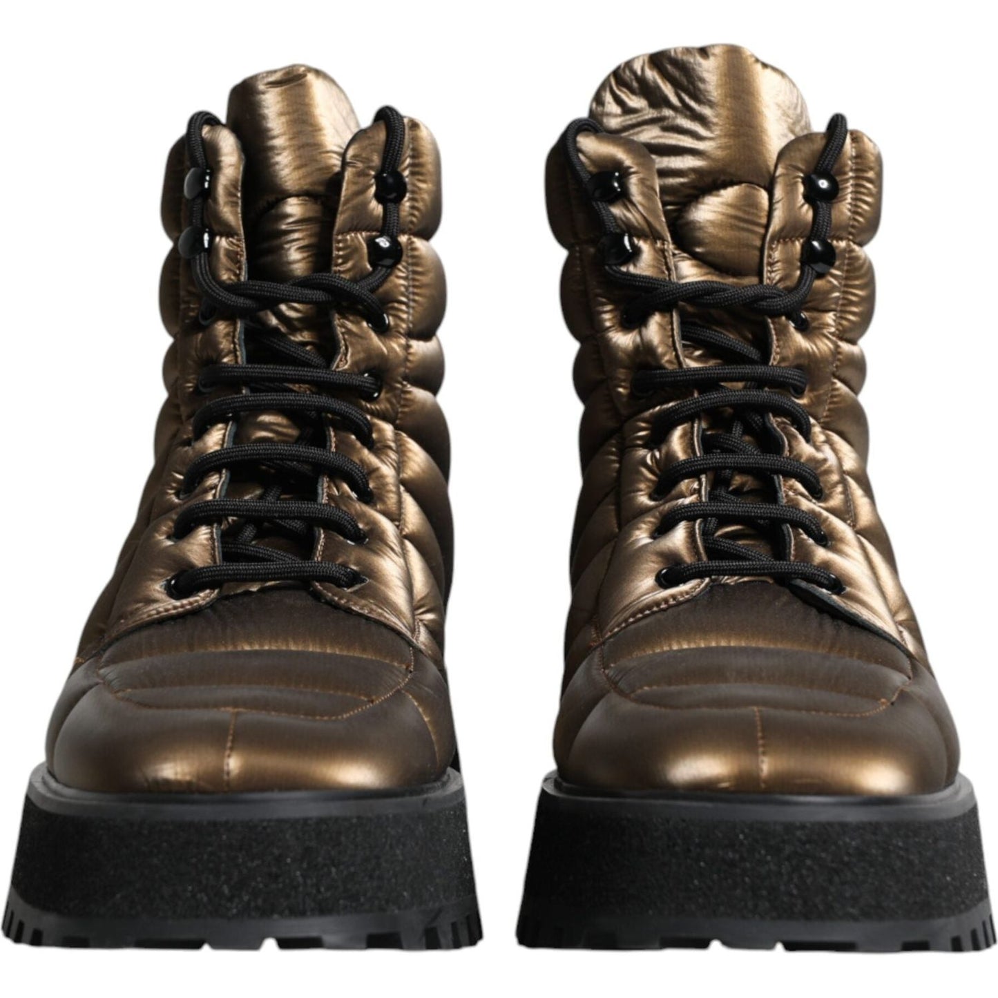 Dolce & Gabbana Bronze Padded Mid Calf Lace Up Boots Shoes Dolce & Gabbana