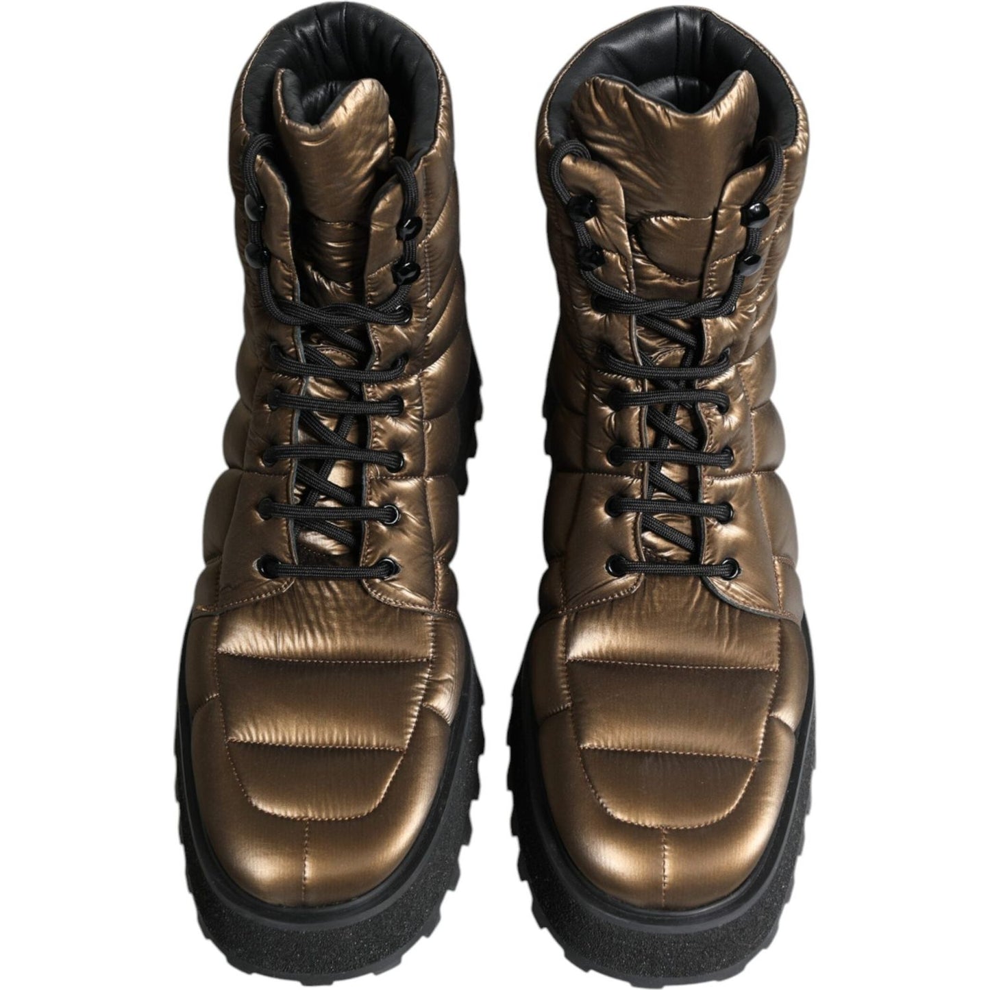 Dolce & Gabbana Bronze Padded Mid Calf Lace Up Boots Shoes Dolce & Gabbana