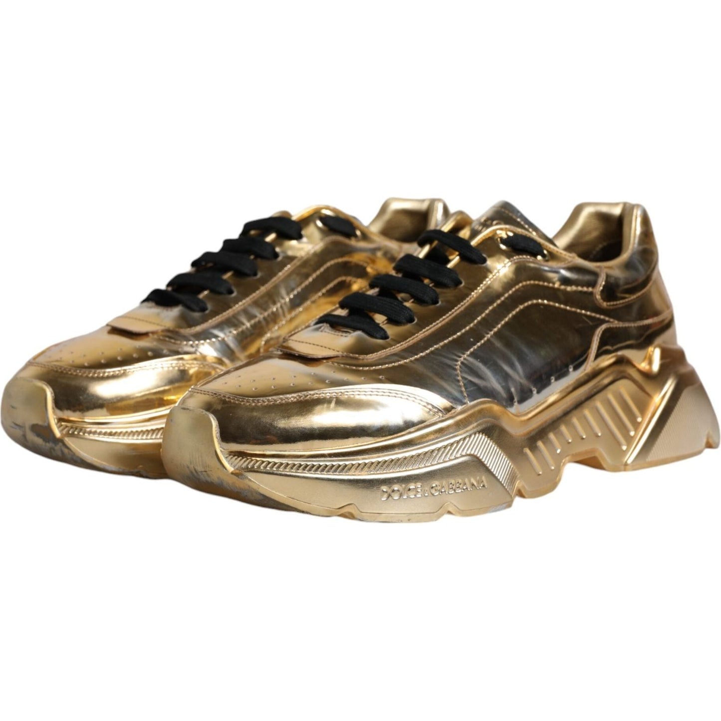 Dolce & Gabbana Gold Leather Daymaster Low Top Sneakers Shoes Dolce & Gabbana