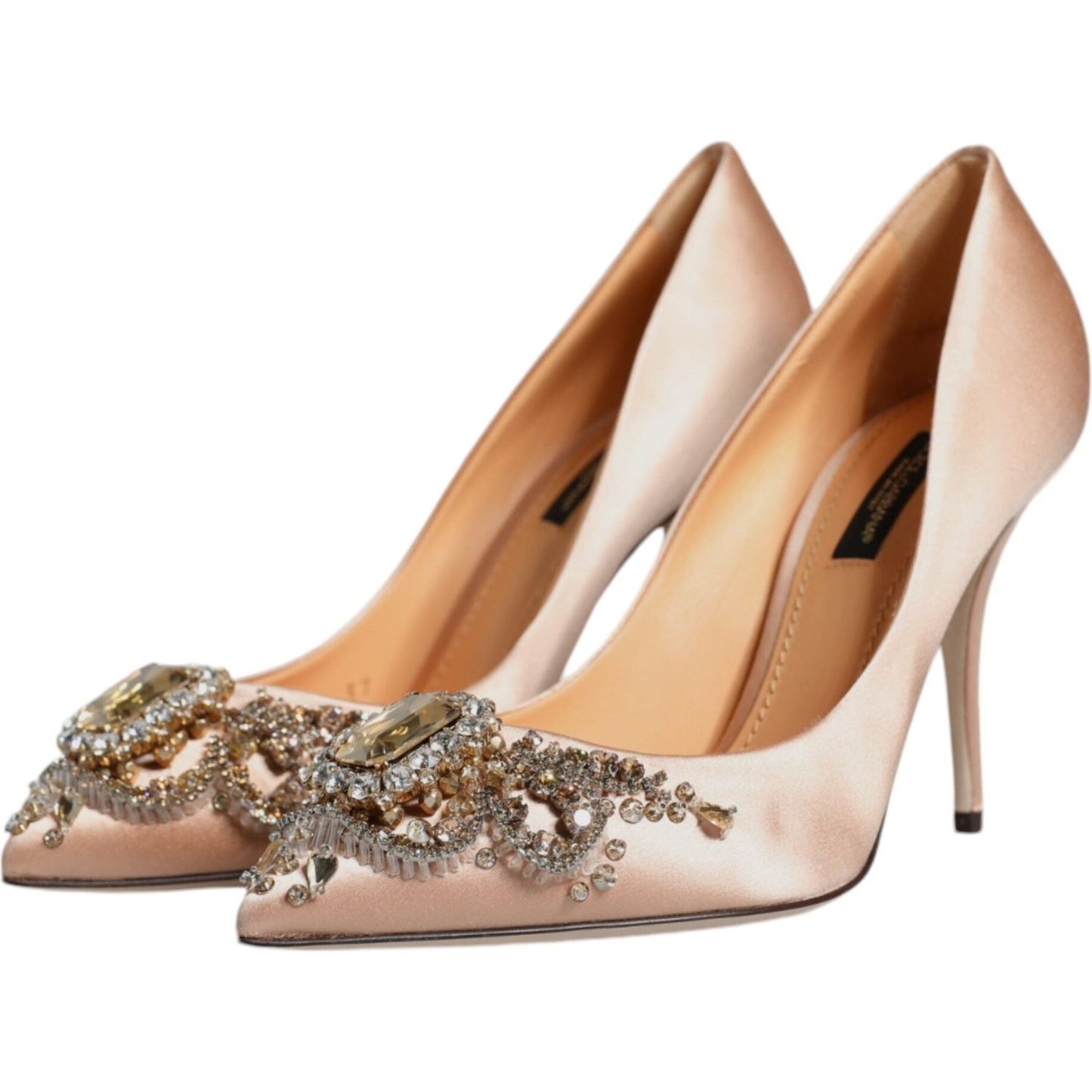 Dolce & Gabbana Beige Satin Crystal High Heels Pumps Shoes Dolce & Gabbana