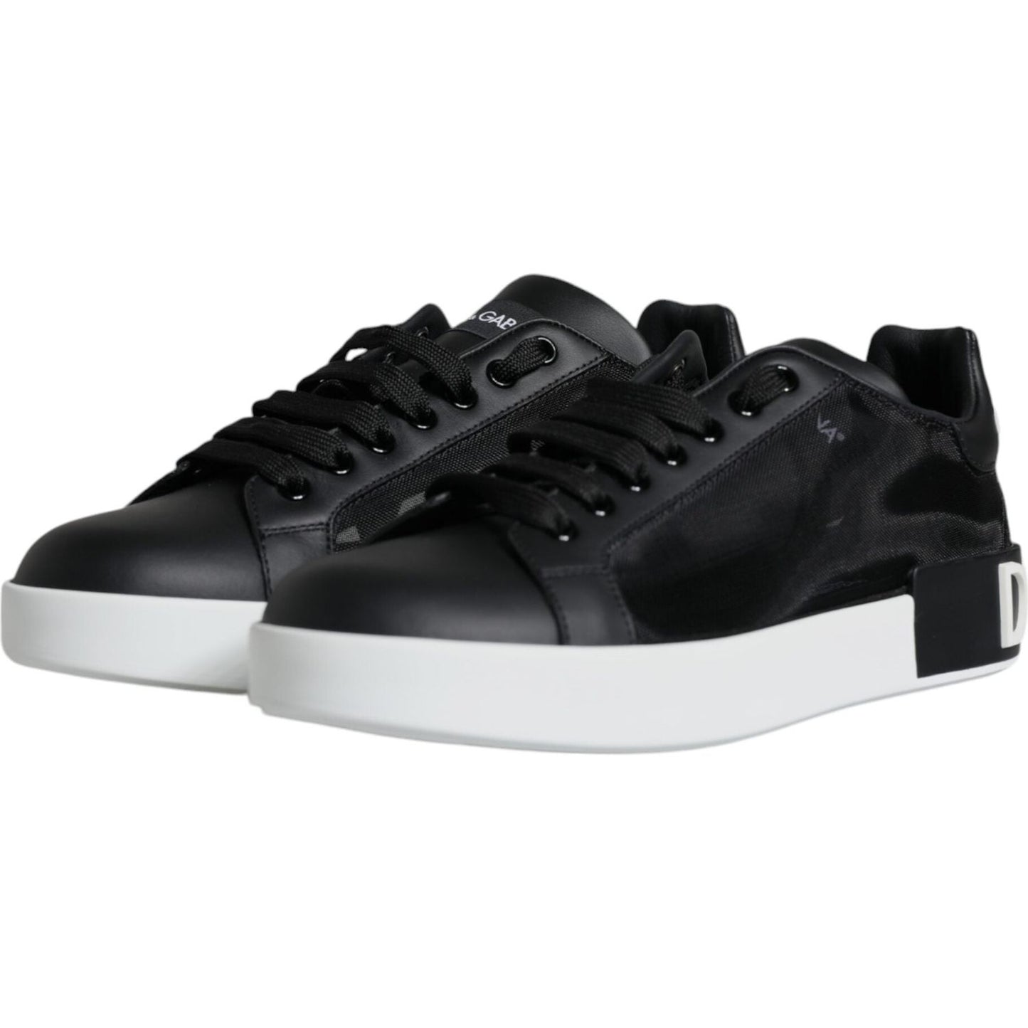 Dolce & Gabbana Black Calf Leather Portofino Sneakers Shoes Dolce & Gabbana