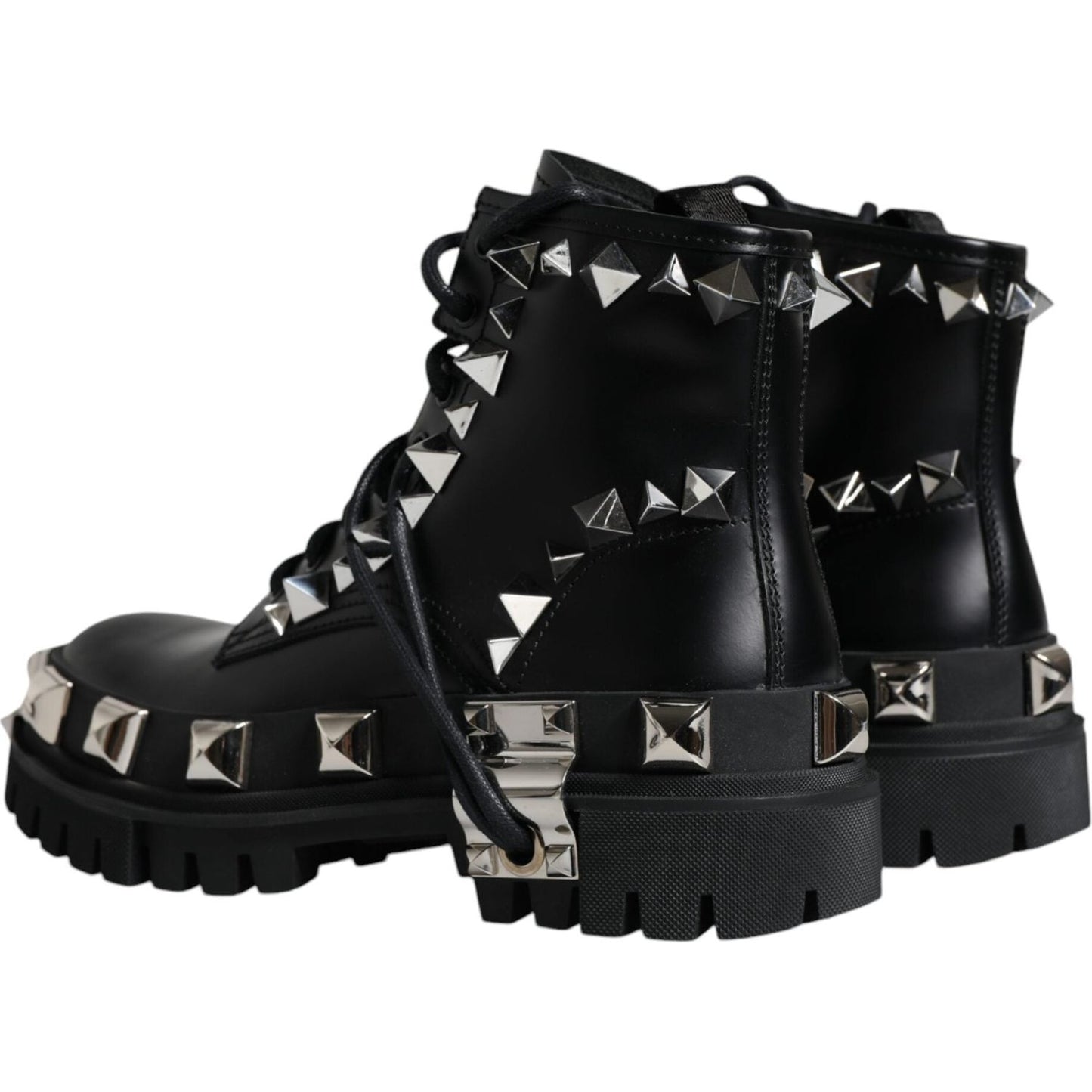 Dolce & Gabbana Black Leather Studded Trekking Boots Shoes Dolce & Gabbana