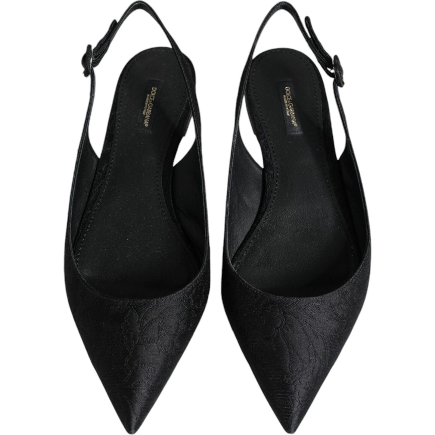 Dolce & Gabbana Black Brocade Flats Sandals Slingback Shoes Dolce & Gabbana