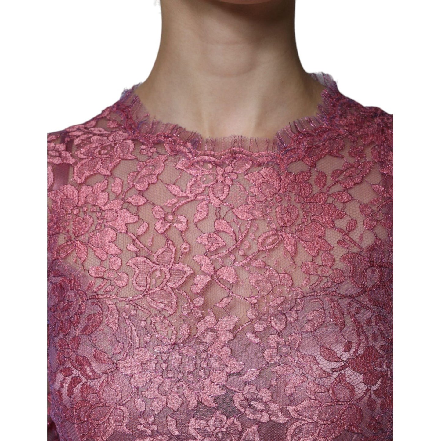 Dolce & Gabbana Fuchsia Floral Lace Long Sleeve Maxi Dress Dolce & Gabbana