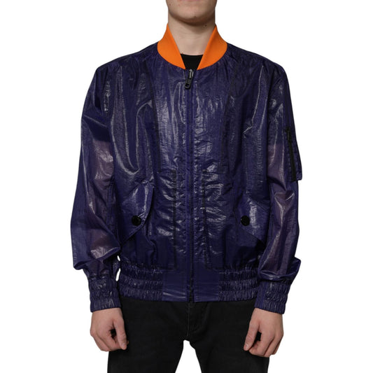 Dolce & Gabbana Blue Cotton Stretch Full Zip Bomber Jacket Dolce & Gabbana