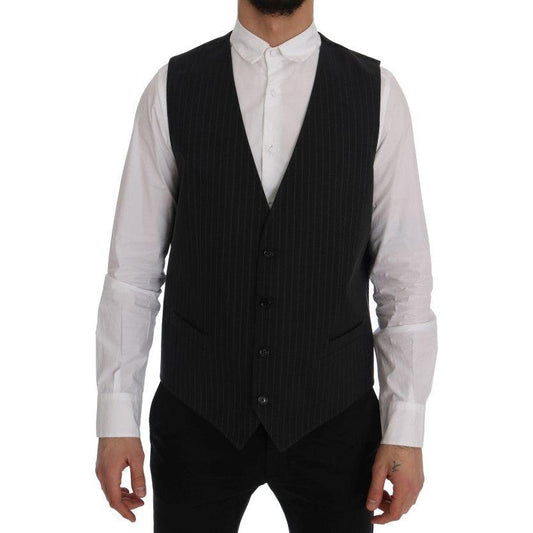 Dolce & Gabbana Gray STAFF Cotton Striped Vest Dolce & Gabbana