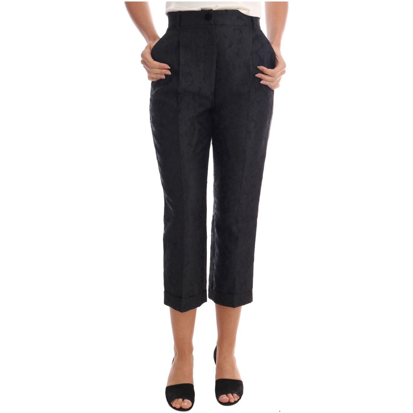 Dolce & Gabbana Black Floral Brocade Capri Pants 11% Silk,1728,22% Acetate,22% Polyester,67345645728,Black,Clothing,Cropped Pants - Pants - Clothing,Dolce & Gabbana,IT42|M,Jeans & Pants - Women - Clothing,Material: 45% Viscose,New with tags,Pants - Clothi