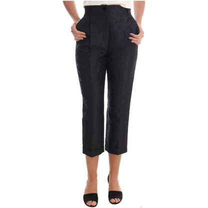 Dolce & Gabbana Black Floral Brocade Capri Pants 11% Silk,1728,22% Acetate,22% Polyester,67345645728,Black,Clothing,Cropped Pants - Pants - Clothing,Dolce & Gabbana,IT42|M,Jeans & Pants - Women - Clothing,Material: 45% Viscose,New with tags,Pants - Clothi