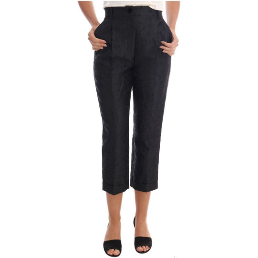 Dolce & Gabbana Black Floral Brocade Capri Pants 11% Silk,1728,22% Acetate,22% Polyester,67345645728,Black,Clothing,Cropped Pants - Pants - Clothing,Dolce & Gabbana,IT42|M,Jeans & Pants - Women - Clothing,Material: 45% Viscose,New with tags,Pants - Clothi