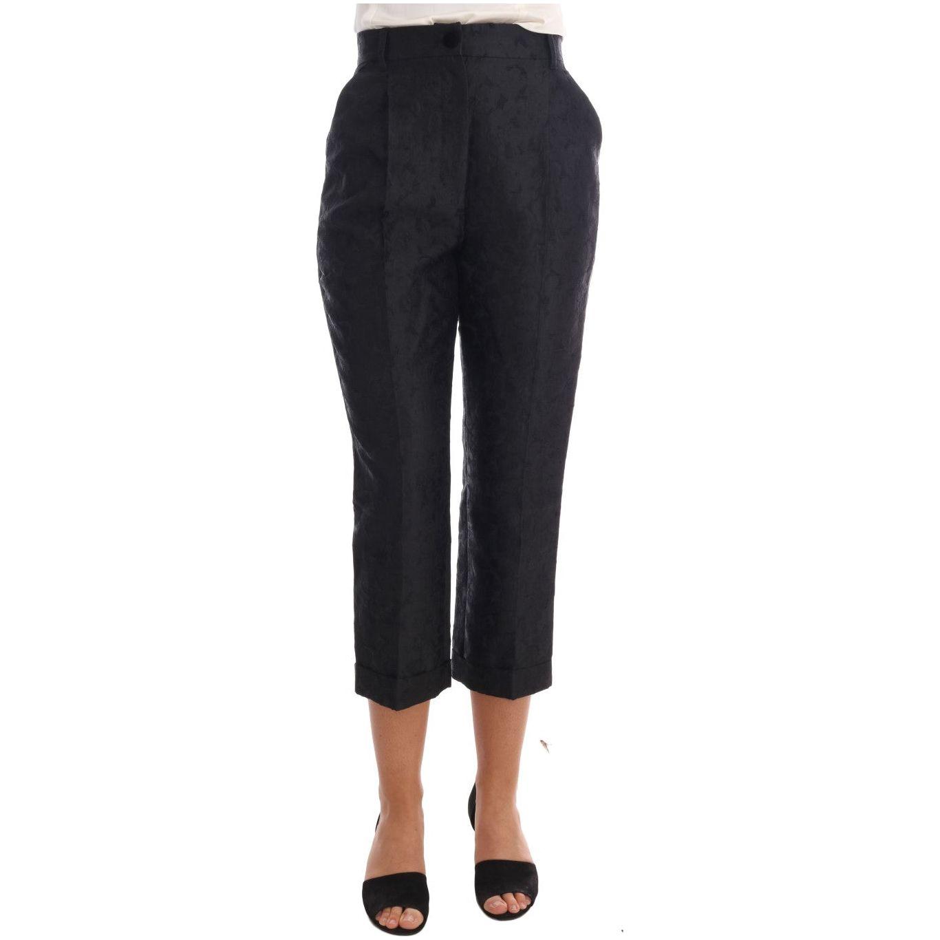 Dolce & Gabbana Black Floral Brocade Capri Pants 11% Silk,1728,22% Acetate,22% Polyester,67345645728,Black,Clothing,Cropped Pants - Pants - Clothing,Dolce & Gabbana,IT42|M,Jeans & Pants - Women - Clothing,Material: 45% Viscose,New with tags,Pants - Clothi