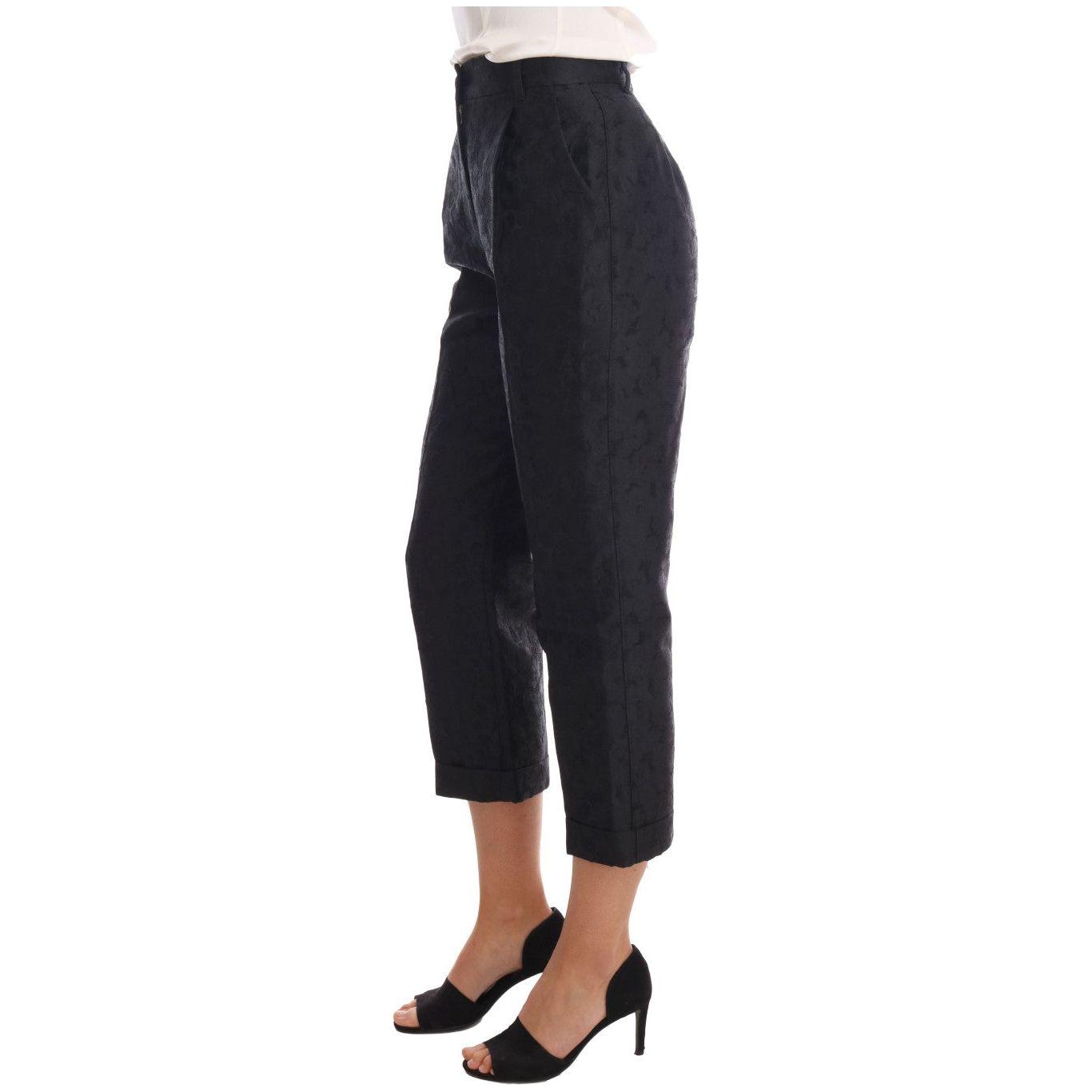 Dolce & Gabbana Black Floral Brocade Capri Pants 11% Silk,1728,22% Acetate,22% Polyester,67345645728,Black,Clothing,Cropped Pants - Pants - Clothing,Dolce & Gabbana,IT42|M,Jeans & Pants - Women - Clothing,Material: 45% Viscose,New with tags,Pants - Clothi