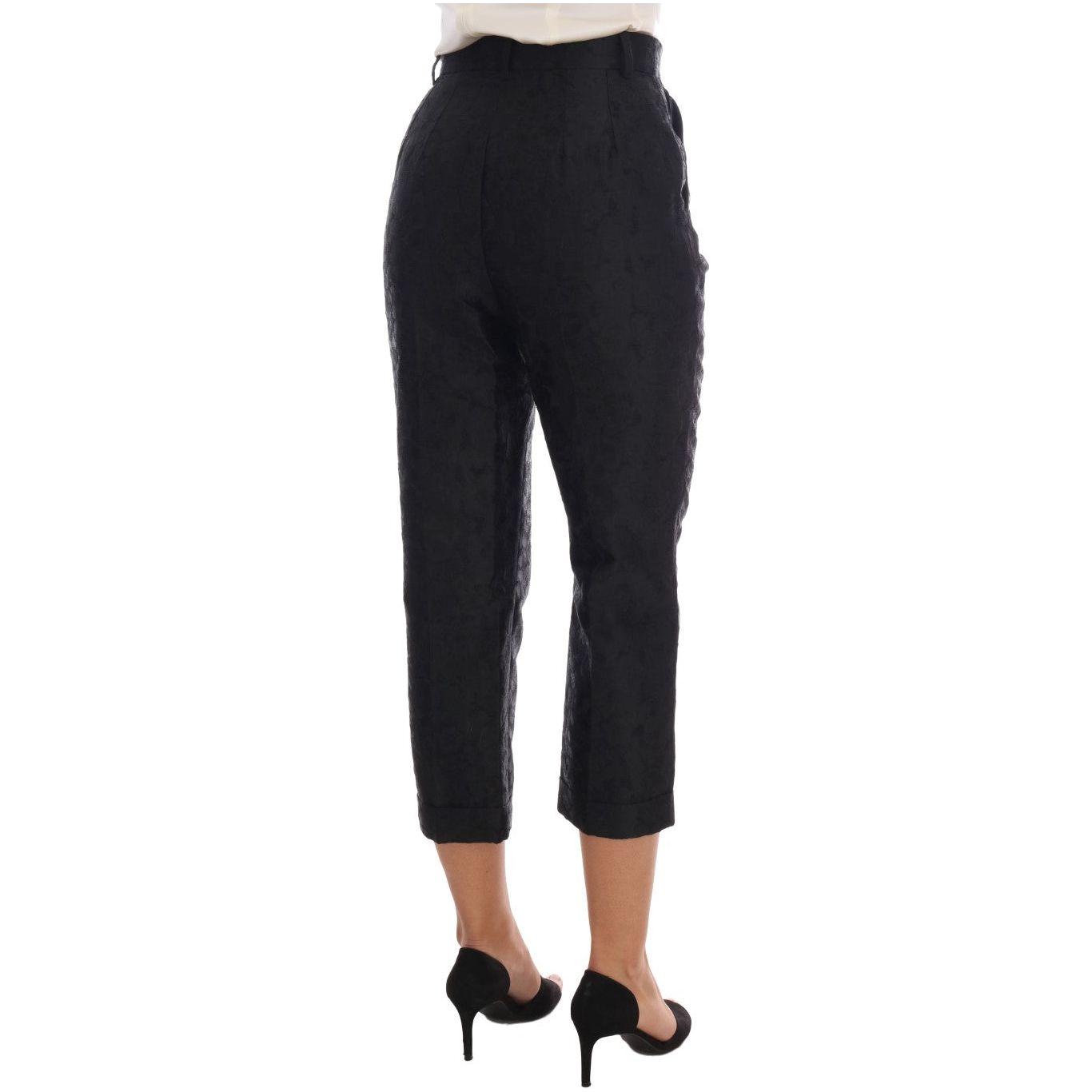 Dolce & Gabbana Black Floral Brocade Capri Pants 11% Silk,1728,22% Acetate,22% Polyester,67345645728,Black,Clothing,Cropped Pants - Pants - Clothing,Dolce & Gabbana,IT42|M,Jeans & Pants - Women - Clothing,Material: 45% Viscose,New with tags,Pants - Clothi